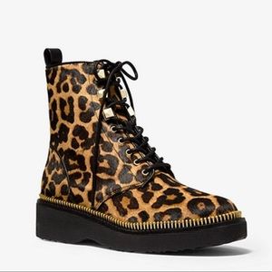 Michael Kors Haskell Leopard Calf Hair Combat Boot